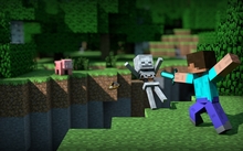 video games trees sparta blocks steve skeletons minecraft swords pig ravines 1920x1080 wallpaper 
